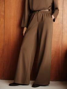 Anewsta Essential Autumn Outing & Shopping Woven Polyester Loose Straight Leg Pants, Lengthening Effect - Brown - View 1