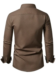 Manfinity Mode Men's Formal Casual Streetwear Versatile Commute Striped Patchwork Long Sleeve Shirt - Brown - View 3