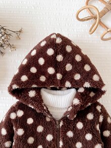 SHEIN LMoss Kids Baby Girl Casual Solid Color Cute Heart Pattern Fuzzy Hooded Winter Jacket - Multicolor - View 5