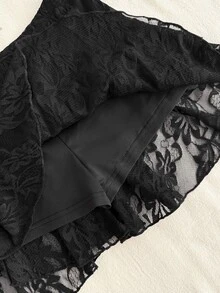 Attitoon Women's Casual Ultra Low Waist Lace Mini Skirt, Vintage, Y2K Style - Black - View 7