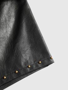 ROMWE Hippie Sexy Hot Girl Low Waist Bodycon PU Rivet Women's Shorts - Black - View 3
