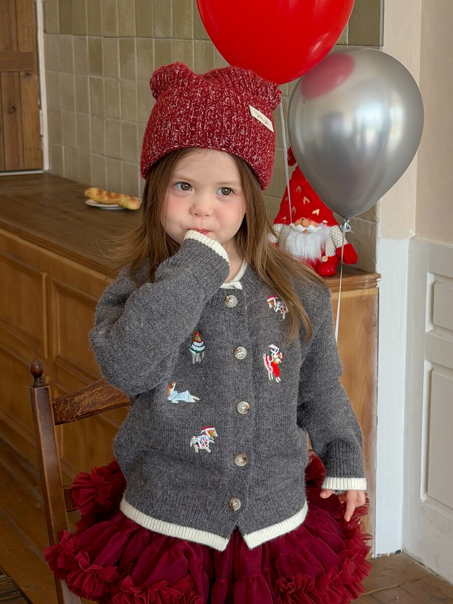 DAZY Christmas Machine Embroidered Cute Comfortable Baby Girl Sweater - Grey - View 1