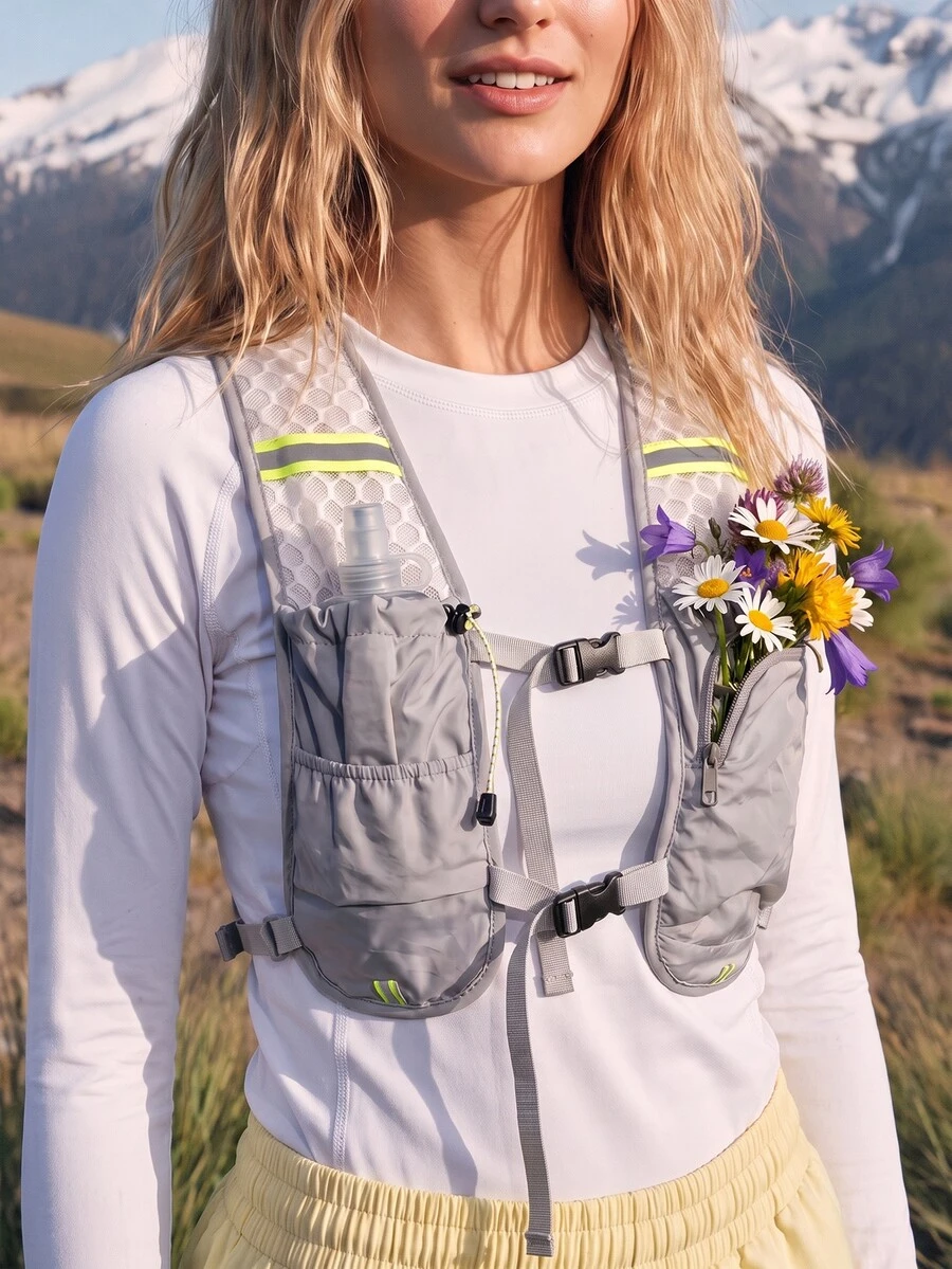 WanderVale Buckle Honeycomb Breathable Mesh Outdoor Vest Jacket - Grey - View 1