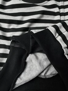 Coolane Women's Striped Casual Versatile Everyday Sweatshirt - Black - View 7
