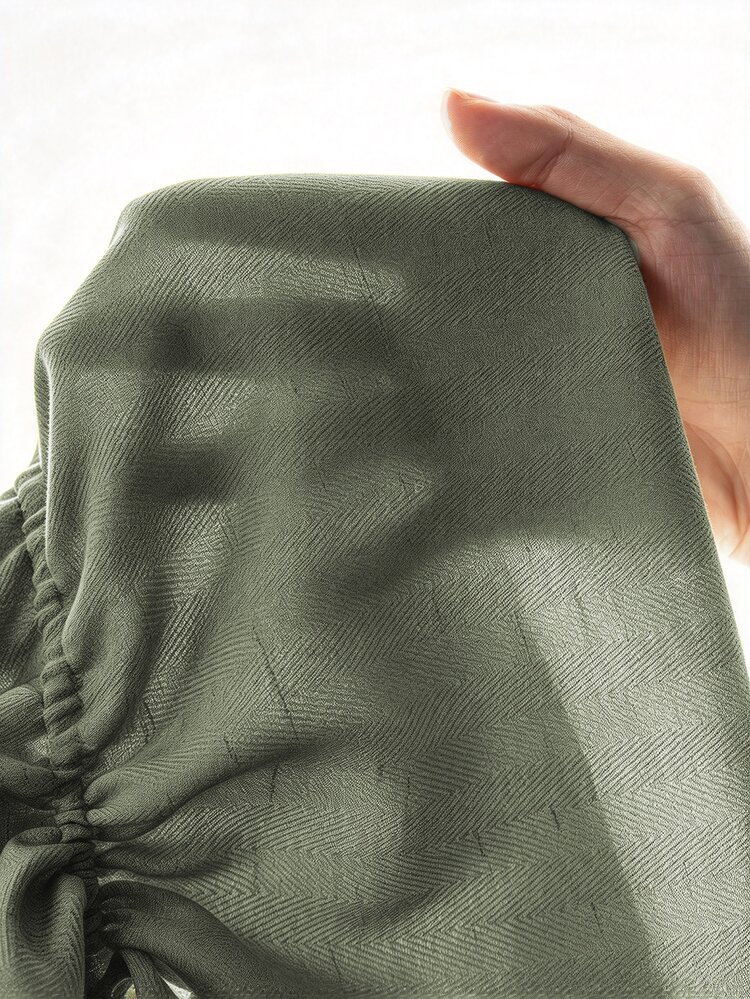 Aalyst Women's Herringbone Texture Apricot Loose Drawstring Side Waist Perforated Tie Bow Adjustable Width Hanging Shoulder Long Sleeved Thin Jacket - Army Green - View 7