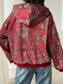 DAZY Red Pattern All-Over Print Loose Fit Long Sleeve Sweatshirt - Red - View 2
