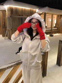 DAZY Women's Spring/Autumn Solid Color Patchwork Frill Trim Zipper Hooded Sweatshirt And Long Pants Casual 2 Pieces Set - Light Grey - View 8