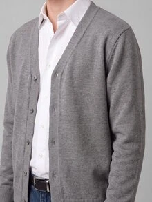 Colvenic Men's Solid Color Long Sleeve Single-Breasted Casual Knit Cardigan, Old Money - Grey - View 7