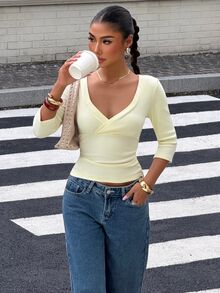 Muchica Women's Solid Color Fitted Versatile Daily Long Sleeve T-Shirt - Cream - View 6