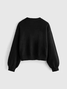 ROMWE Fairycore Vintage Forest Mushroom Herb Star Moon Embroidered Short Loose Fit Versatile Plus Size Cardigan Women Fall Winter Sweater - Black - View 2