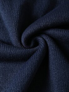 GlowEve CURVE Plus Size Striped Patchwork Collared Long Sleeve Pullover Sweater - Navy Blue - View 3