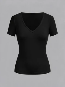 SHEIN EZwear 女款純色V領短袖休閒百搭T恤（3件組） - 彩色 - 查看 11
