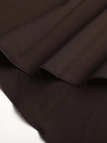 SHEIN Tween Girl Tween Girl Autumn/Winter Elegant Solid Knit Square Neck Flared Sleeve Long Sleeve Multi-Layer Ruffle Asymmetrical Hem Waist-Cinching Long Dress - Brown - View 7