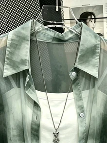 Resyla 大尺碼女款紮染落肩長袖單排扣休閒寬鬆襯衫 - 彩色 - 查看 4