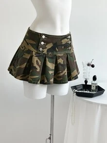 Mori Grove Mori Grove 女款迷彩休閒 Y2K 90年代日常夜店牛仔百褶迷你裙 深綠色 夏季 - 軍綠色 - 查看 1
