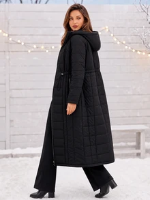 Editum Women's Solid Color Thermal Lined Casual Versatile Winter Padded Coat - Black - View 2