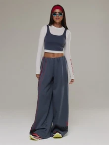 Musera Sport Contrast Colour Piping Elasticated Waist Graphic Printed Low Rise Baggy Joggers Active Outdoors Workout Gym Terra Peak - Blue - View 1