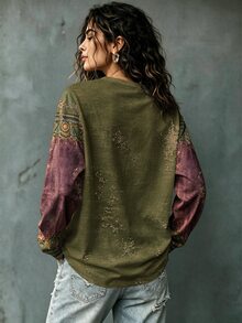 Breezaya 大尺碼緹花休閒百搭日常穿著長袖T恤 秋季 - 彩色 - 查看 2