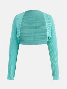 SHEIN Girlism 青少年女孩薄荷綠短版羅紋針織紋理百搭休閒短版開襟衫 防曬日常穿搭百搭外套 - 薄荷綠 - 查看 5