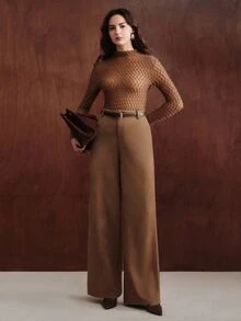 Anewsta American Retro High Waist Faux Suede Straight Leg Wide Leg Pants, Soft Velvet Drape Versatile Casual Long Pants For Autumn/Winter - Mocha Brown - View 6
