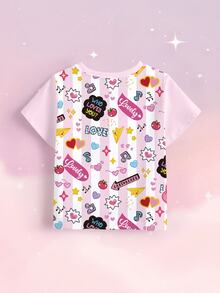 SHEIN X Care Bears Young Girl Heart Cartoon Print Round Neck Short Sleeve Casual T-Shirt - White - View 7