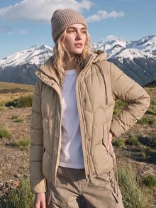 WanderVale Winter Khaki Detachable Hood Drawstring Pocket Decor Long Sleeve Padded Coat - Khaki - View 9