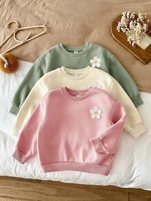SHEIN 女童 3件組 針織純色圓領寬鬆休閒秋冬衛衣套裝 - 彩色 - 查看 5