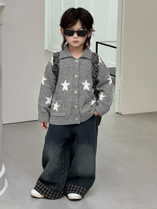 Dazy Kids Young Boy Star Pattern Casual Everyday Long Sleeve Sweater Fall - Grey - View 5