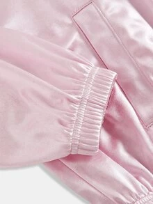 SHEIN 青少年女孩秋冬粉色緞面優雅休閒復古青蛙鈕扣前開方領寬鬆夾克 - 粉色 - 查看 4