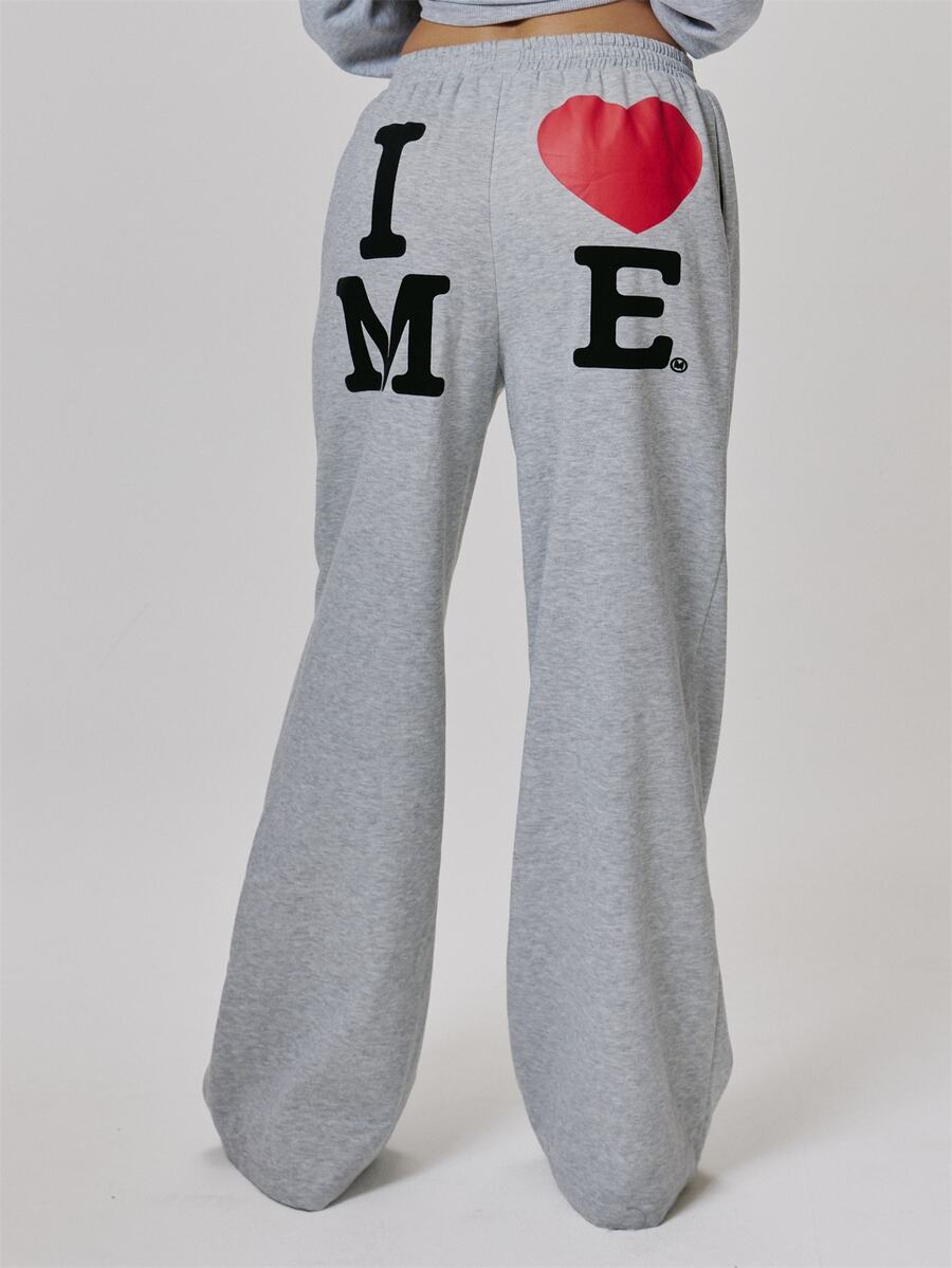 MUSERA Grey Mid Rise Graphic Straight Leg Joggers Fall Autumn Winter Coolgirl Style Casual - Light Grey - View 1