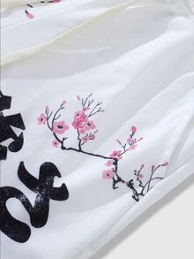 ROMWE MEN 男士抽繩腰花卉印花休閒日常運動長褲 - 白色 - 查看 7