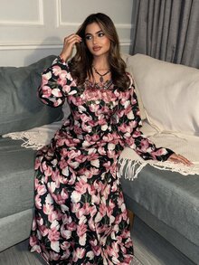 Yasmyna 女款優雅花卉印花刺繡阿拉伯風洋裝 - 彩色 - 查看 4