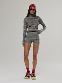Musera Sport Multicolour Striped Fitted High Rise Coord Mini Shorts Active Outdoors Workout Gym Terra Peak - Army Green - View 5