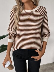 SHEIN LUNE 休閒女款秋冬條紋長袖運動衫 - 彩色 - 查看 1