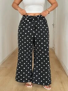 Slaydiva Festival Plus Size Women's White Non-Stretch Polka Dot Slim Straight Leg Jeans - Black - View 6