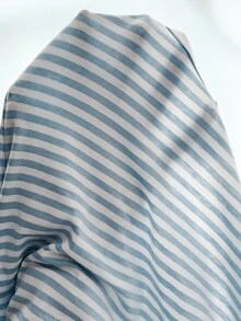 SHEIN Tween女孩 針織藍色條紋大廓形圓領長袖休閒T恤 - 藍白色 - 查看 7