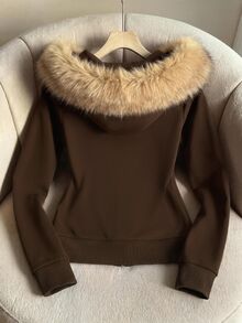 Resyla Women's Solid Color Fur Collar Hooded Slim Fit Sweatshirt Jacket - Multicolor - View 2