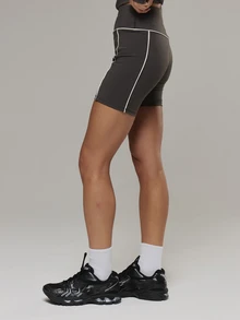 Musera Sport Contrast Colour Piped Edge Fitted High Rise Coord Shorts Active Outdoors Workout Gym Terra Peak - Black - View 3
