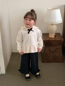 DAZY Infant (Girl) Solid Color Bow Hooded Long Sleeve Sweatshirt Winter - White - View 4