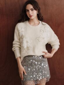 Anewsta 2026 New Design Heavy-Duty 3D Floral Elegant Sweater - Apricot - View 5