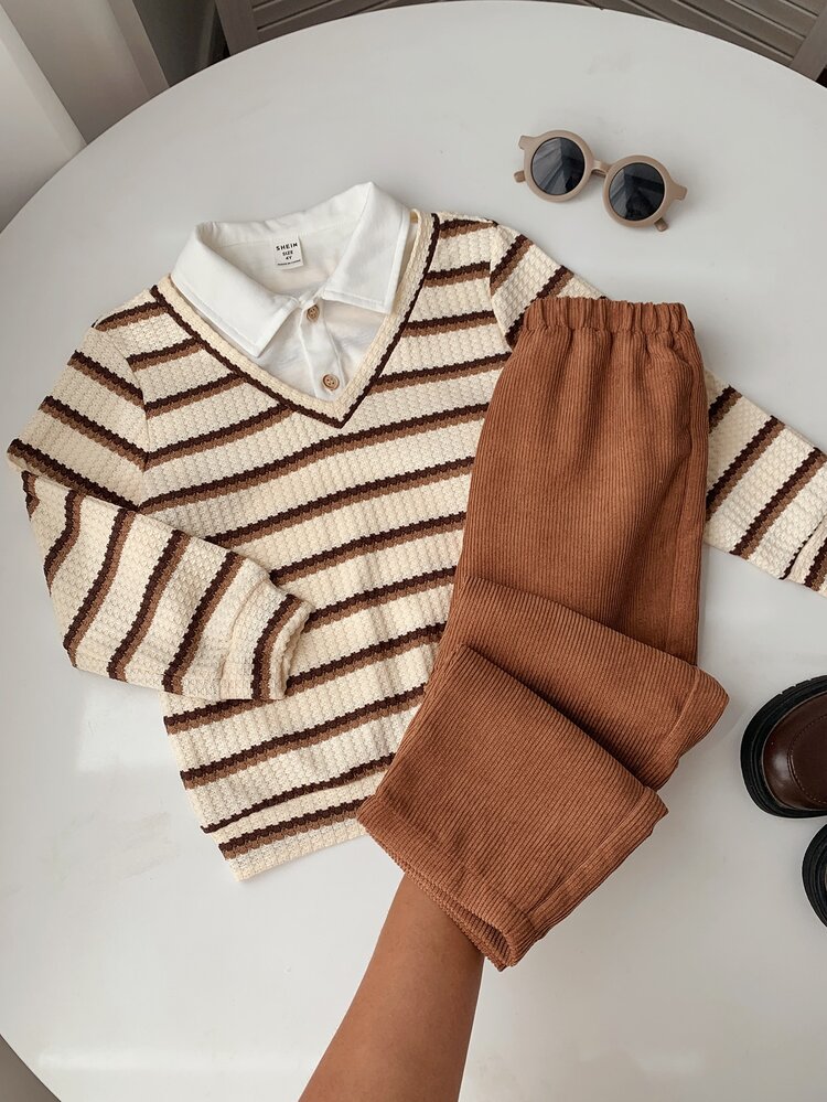 SHEIN Kids Young Boy Knit Soft Crew Neck Long Sleeve Pullover Sweatshirt And Elastic Waist Long Autumn Pants 2 Pieces Set - Multicolor - View 6