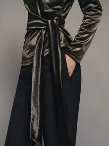 MOTF PREMIUM Combined Structure Strappy Long Sleeve Velvet Top, Autumn/Winter - Coffee Brown - View 2