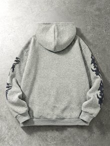 SHEIN Coolqubz 青少年男孩字母印花連帽拉鍊運動運動衫 秋季 - 灰色 - 查看 2