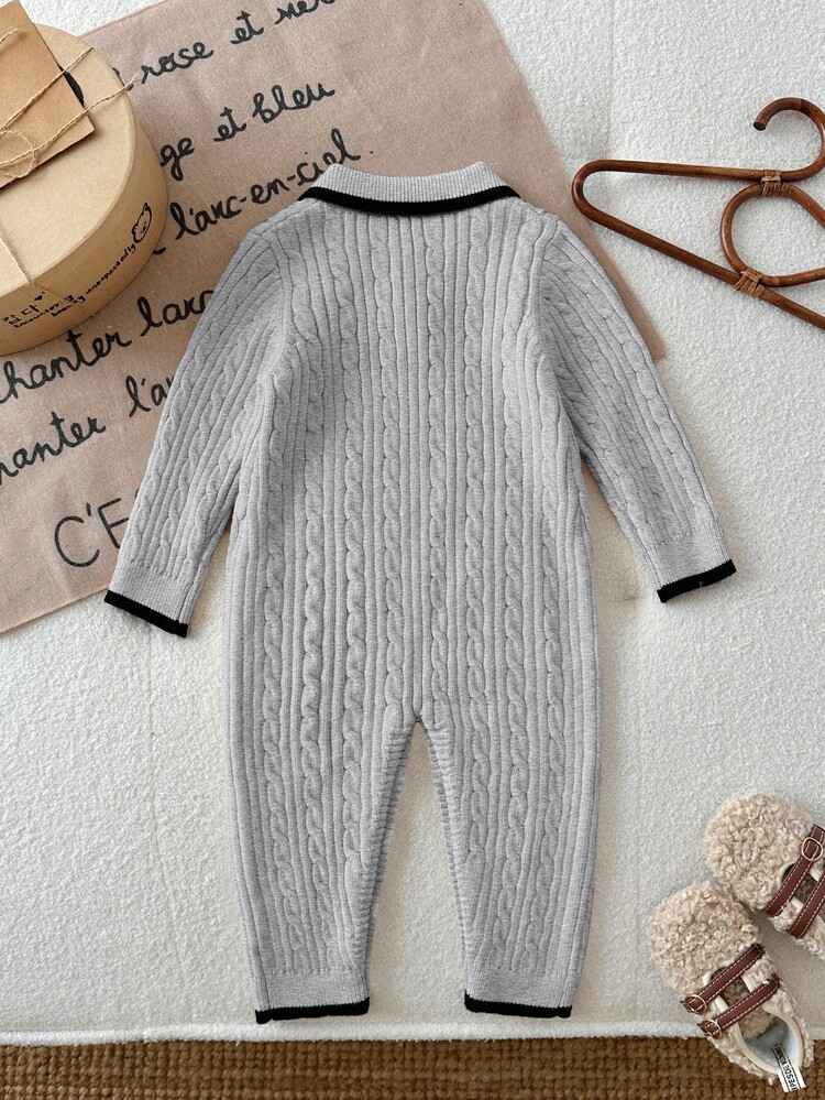 LMoss Kids Baby Boy Knitted Colorblock Collared Half-Button Casual Autumn Sweater Romper - Multicolor - View 2