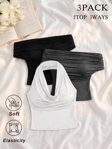 SHEIN MOD 3件組女款背心與細肩帶上衣 - 深灰色 - 查看 8