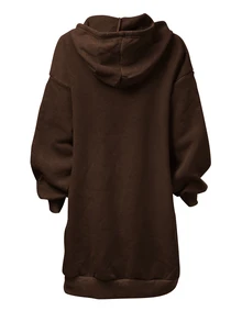INAWLY Plus Size Front Zip Batwing Sleeve Sweatshirt Winter - Plum Brown - View 2