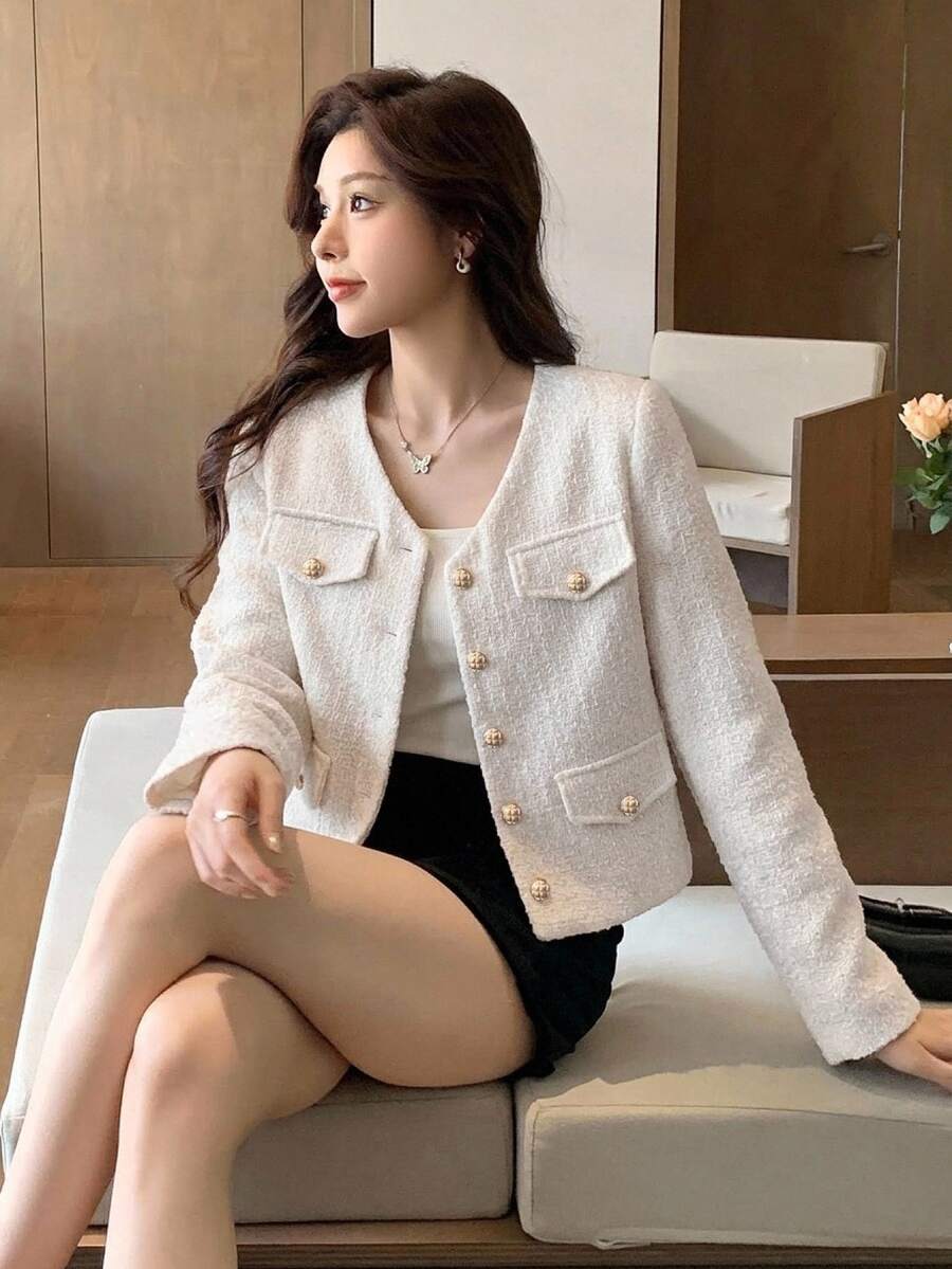 DAZY Women's Solid Color Fashion Versatile Daily Wear Overcoat - White - View 1