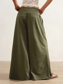 Bohemela Casual Solid Color Knit Wide Leg Women's Pants - Green - View 7
