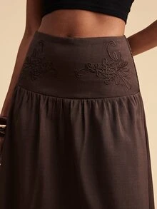 Travachic 女款優雅花卉刺繡收腰裙 - 棕色 - 查看 6