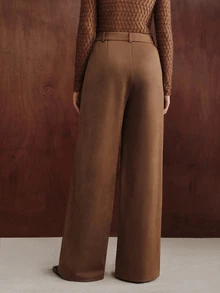 Anewsta American Retro High Waist Faux Suede Straight Leg Wide Leg Pants, Soft Velvet Drape Versatile Casual Long Pants For Autumn/Winter - Mocha Brown - View 2